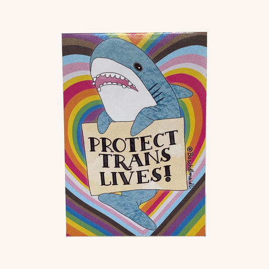 Protect trans lives Blåhaj plushy shark pride sticker